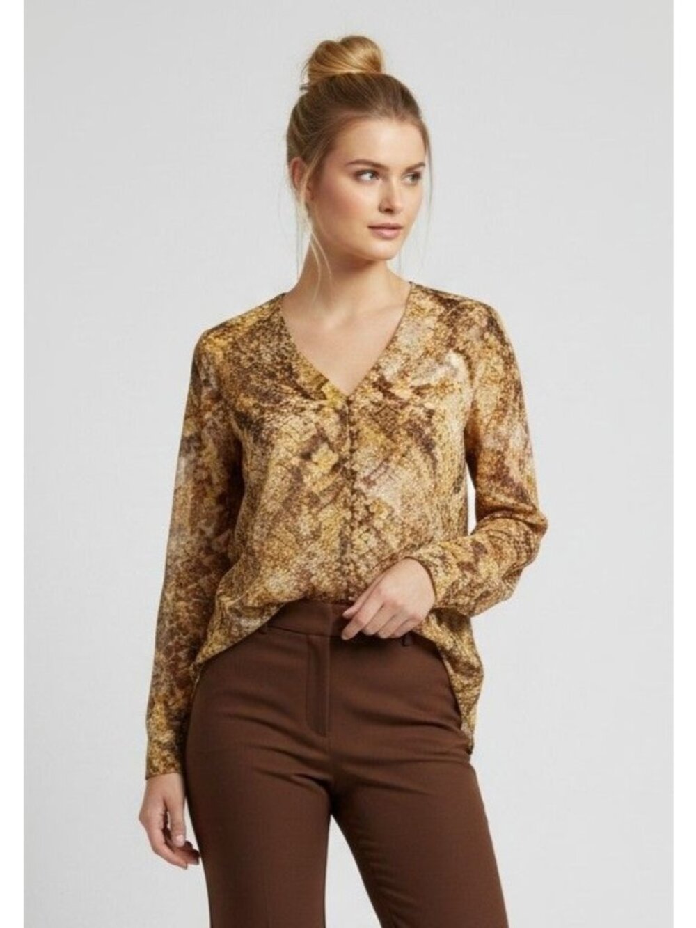 GUESS Elesia Printed Blouse, Rustic Copper, XS